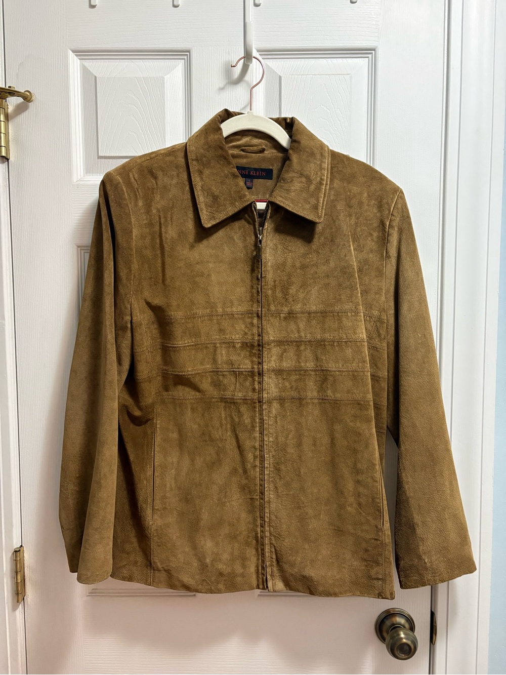 Anne Klein Tan Suede Zip-Front Jacket